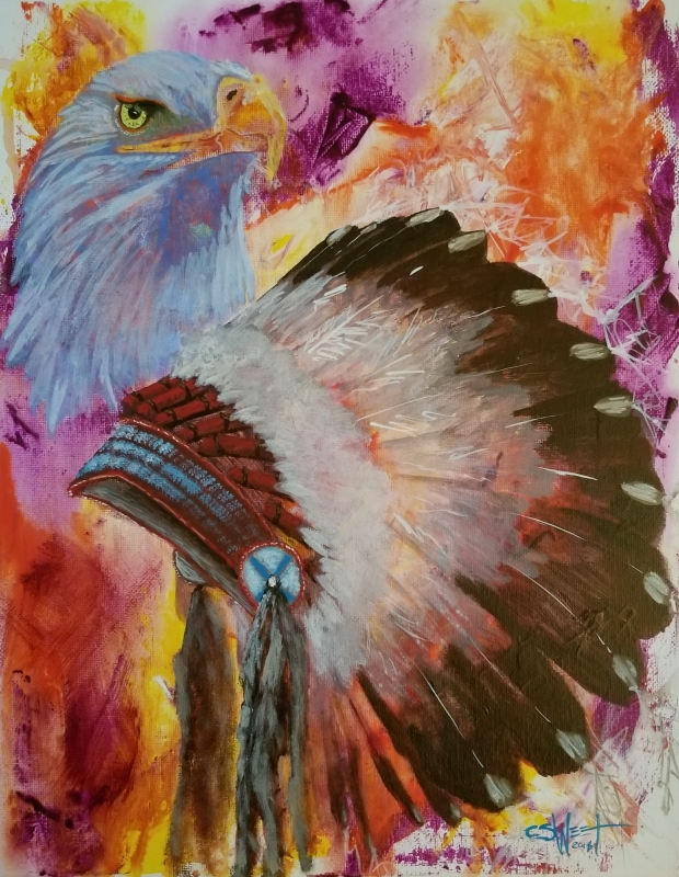 Christopher Sweet - Eagle Headdress | Acrylic on canvas - 16x20 | Not for sale