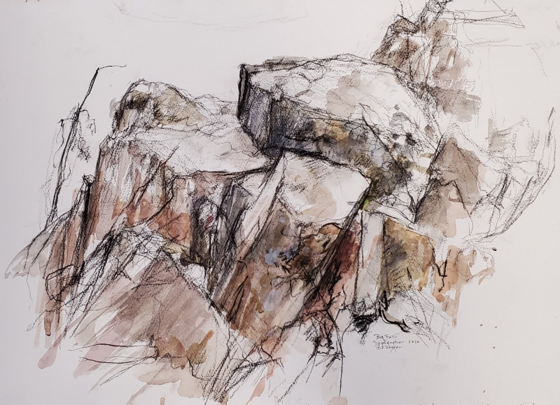 Barbara Shafer | Big Falls - Sept 2020 | Charcoal and Watercolor on paper - 16x22 | $250