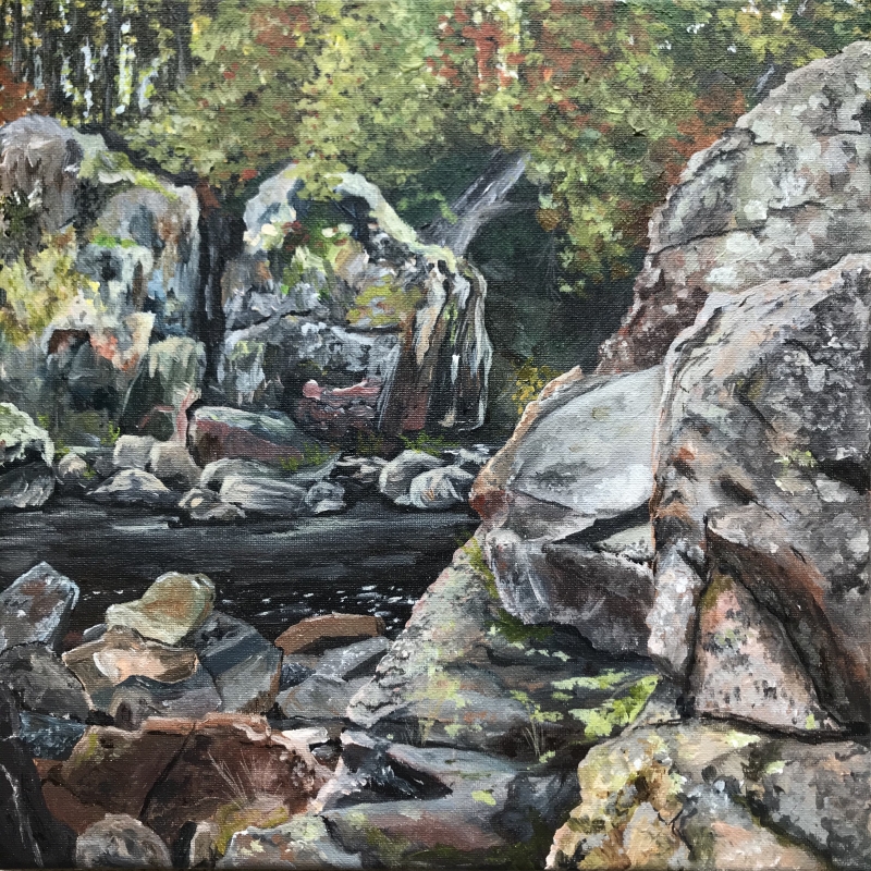 Holli Jacobson | Sturgeon Rocks | Acrylic on canvas plein air | 12x12 | $375