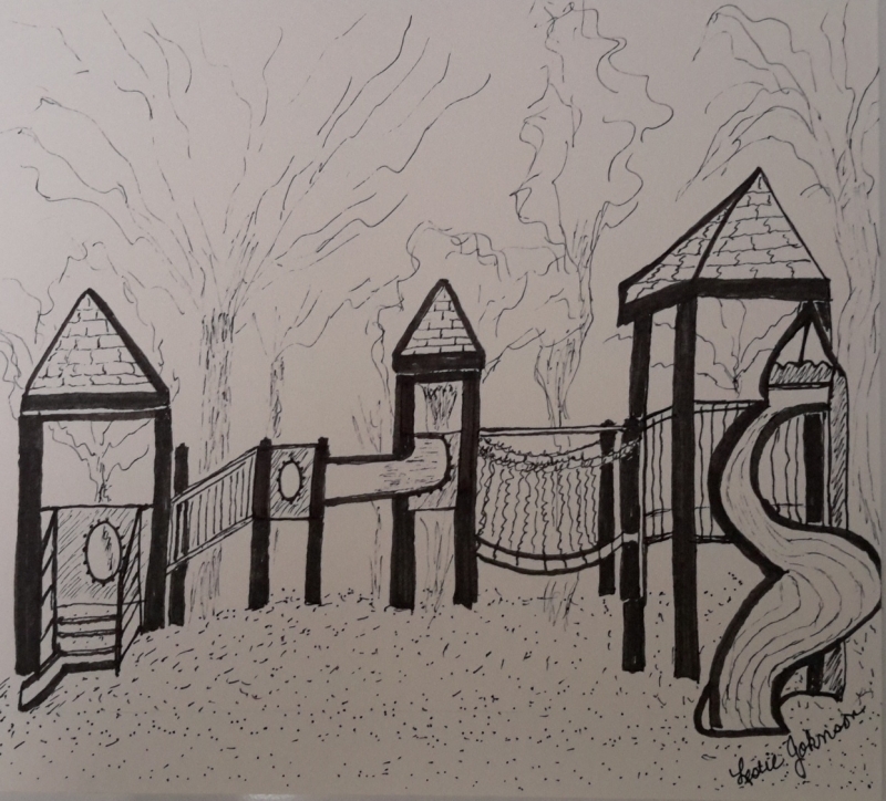 Leslie Johnson | Owen Park Eau Claire | Black ink sketch on watercolor paper | $30