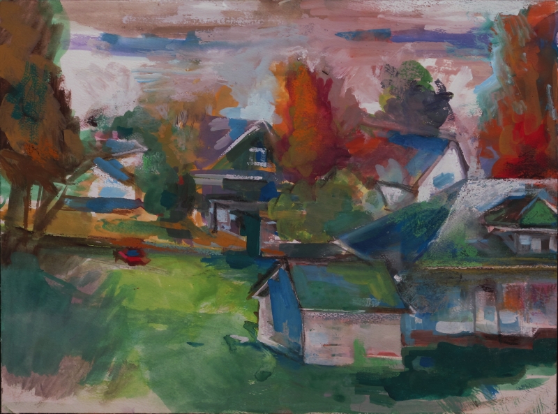 Martha Hayden | Prospect Street backyards Durand | Gouache on paper - 12x16 | $350