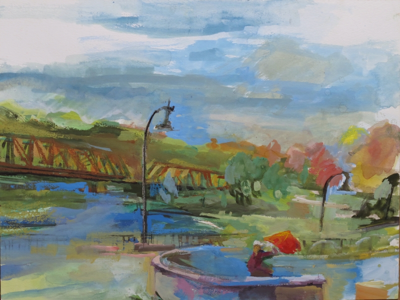 Martha Hayden | Rainy Day at the Confluence| Gouache on paper - 12x16 | $350