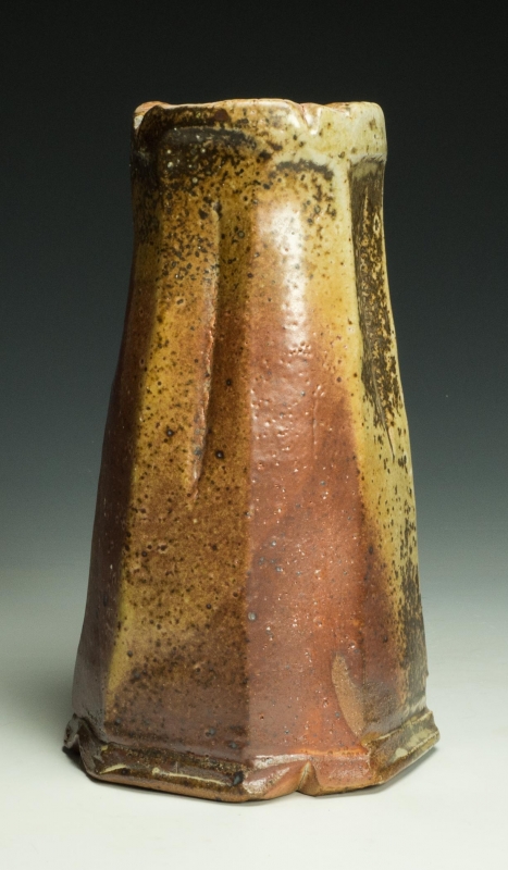 Daniel Ingersoll - Altered Bottle Form | Shino glaze pottery - 8x4 | $65