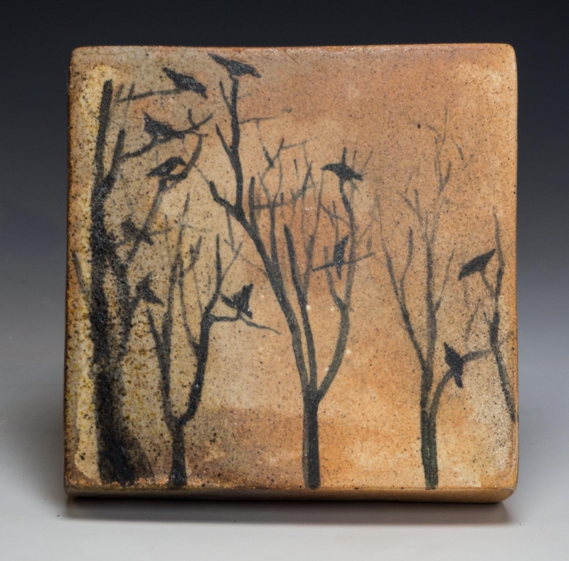 David Caradori - Night Scene | Woodfired tile - 4 inches | $110