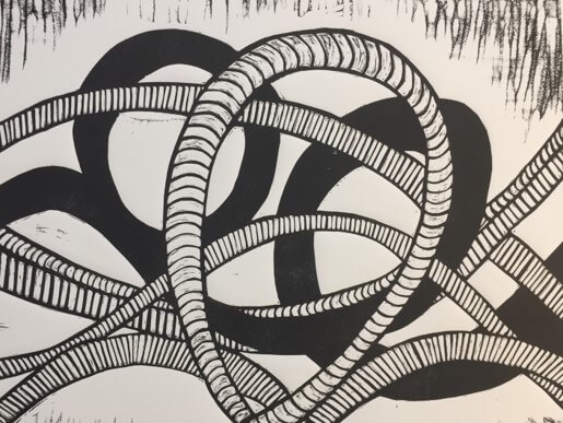 Marcia G Thompson - 2020 Rollercoaster: Loops | Linoleum print - 9x12 | $250