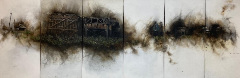 3_allouez_6-panels-oil-ignited-gunpowder-ash-papers-109x36_laurie-bieze-art-collection-min