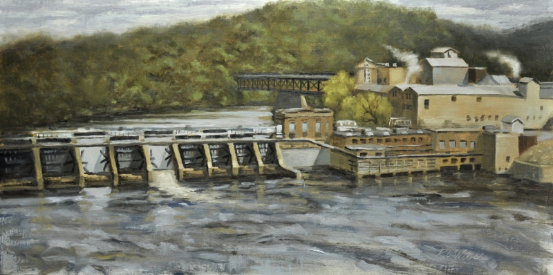 Cascade Paper Mill High Above the Chippewa by R.L. Weber - 12 x 24 | $1000